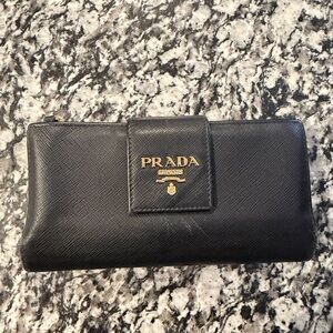 Prada Black Card Holder with Gold Accents